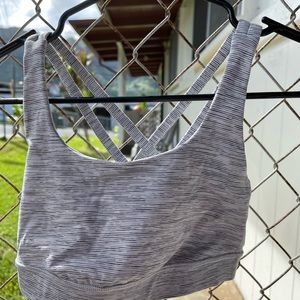 Gray and white Lululemon sports bra